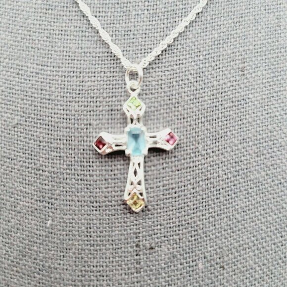 Unbranded Jewelry - Silver Plated Delicate 18" Necklace With Rhinestone Set Cross Gift Religious